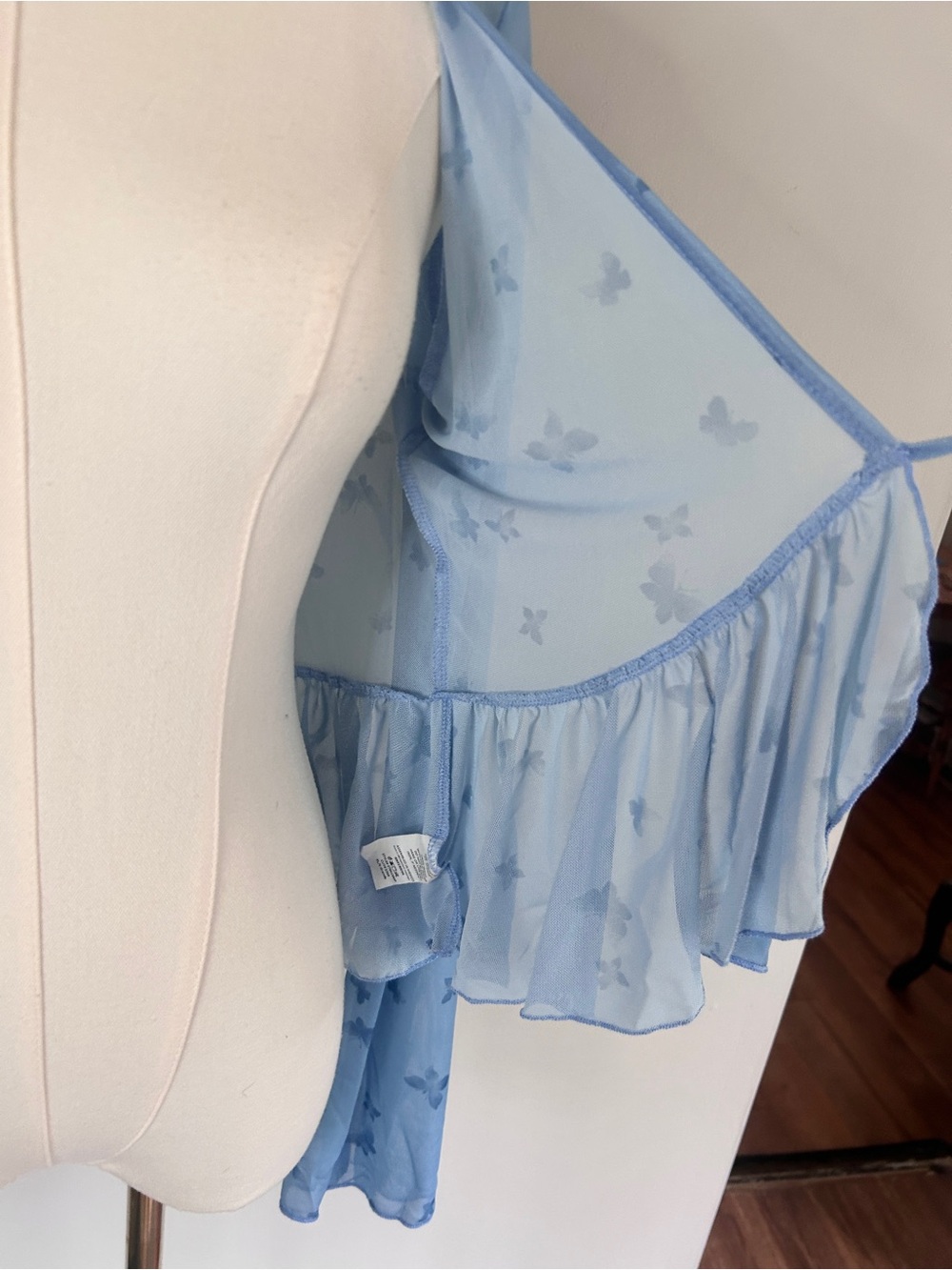 Y2K Babydoll Sheer Mesh Butterfly Bell Sleeve Ruffle Tie Top Fairy Coquette | XL - Picture 10 of 12
